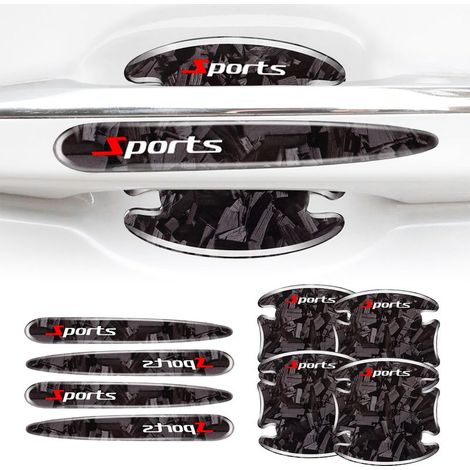 Ensemble de 8 Protections Anti-Rayures pour Poignées de Porte de Voiture Autocollants en Fibre de Carbone à Motif Sportif pour Poignée de Porte Film Protecteur pour Garnitures Extérieures-Noir (1/3)
