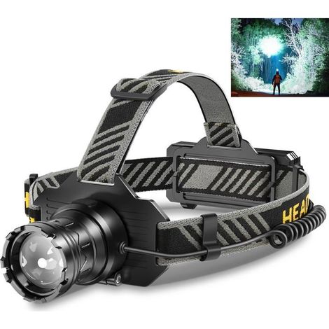 Lampe frontale 100 000 lumens Zoom variable à 6 modes Étanchéité IPX7 Batterie 5 600 mAh (1/5)