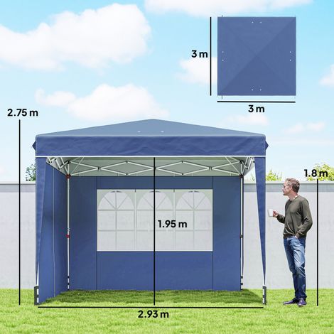 Pavillon mural pliable (hauteur réglable, protection UV 50+, bleu foncé) 3 m x 3 m (1/5)