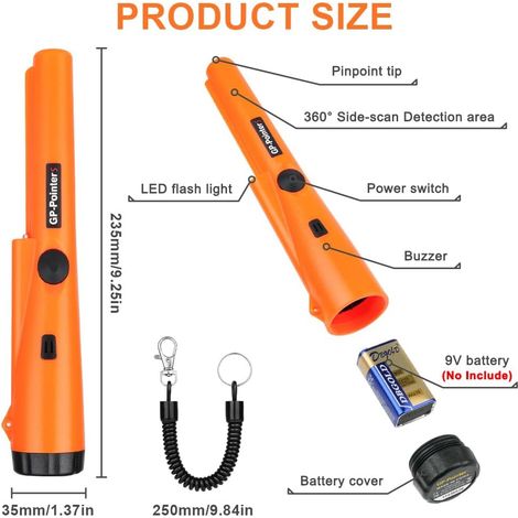 detecteur de metaux Pinpointer, IP68 Étanche Détecteur de métaux Portable, 360 Détecteur de Métaux Portable avec indicateur LED intégré/lumière d'alarme pour Chasse aux Trésors