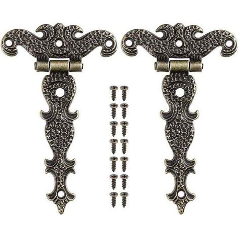 2 x Retro-Bronze-Scharniere, Möbelscharniere aus Zinklegierung mit Schrauben für Schmuckkästchen, Türen und Schränke (1/4)