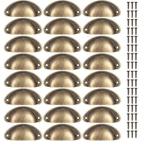 24 Pièces Poignées de Coquille Vintage, Poignées de Tiroir Semi-circulaires, Poignées de Meubles, Boutons de Coquille pour Armoire de Tiroir de Porte, Cuisine, Placards, avec Vis de 48 Pièces (1/4)