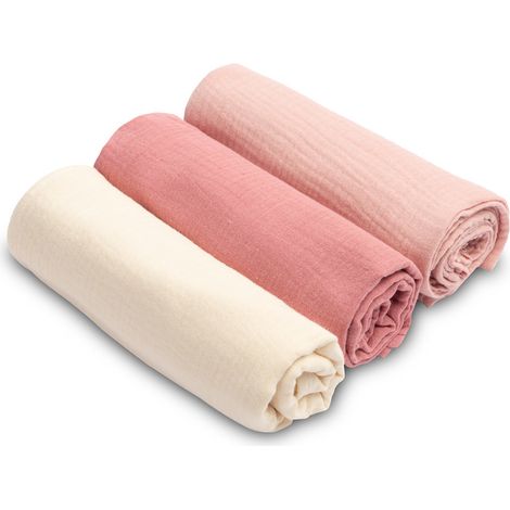 Couches en mousseline, rose uni (Paquet de 3 pièces) (1/5)