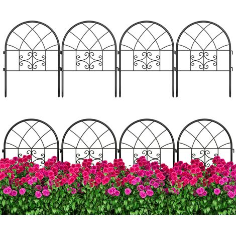 Clôture de jardin en métal noir – Lot de 4 panneaux décoratifs anti-rouille, installation sans creuser, adaptable en lignes droites ou courbes – Protection élégante pour massifs, bordures et allées (1/5)