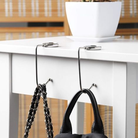 2 Pcs Crochet de Sac à Main - argenté - Accroche Sac Pliable - Porte-Sac pour Table ou Bureau - Suspension Sac à Main et Petits Objets
