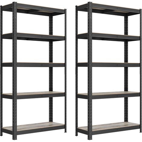 Lot de 2, Étagère de Rangement à 5 Niveaux, 30 x 75 x 150 cm, Capacité 650 kg, Planches Réglables, Style Industriel, pour Cuisine, Salon, Grège et Noir GLR030B12 (1/5)