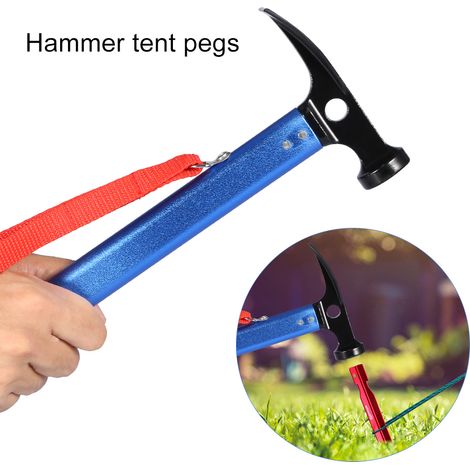 Marteau de camping portable en alliage d'aluminium avec manche, arrache-piquets, 3 couleurs (1/5)