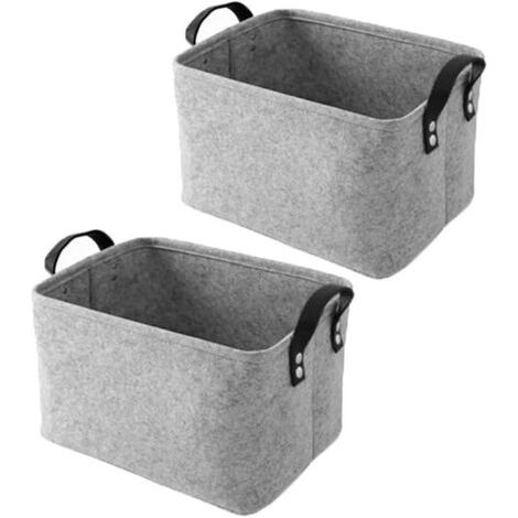 BUNTHAUS Panier Rangement Feutre - 2 pièces, Panier Rangement Feutre Pliable 2 Poignées - Gris (L+L), Pour Vêtements/Serviettes