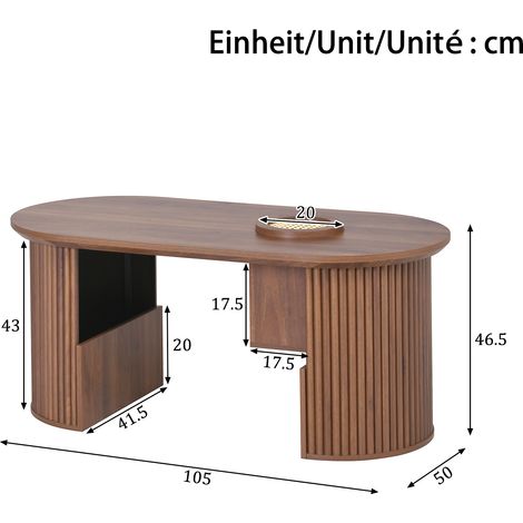 Table basse rétro en bois de noyer, design moderne avec stries verticales, meuble salon 105 cm x 50 cm x 46,5 cm, pièce unique élégante. (1/5)