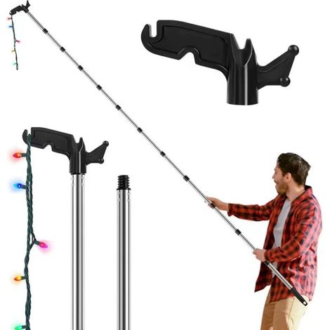 Barre télescopique universelle de 4,57 m avec crochet, utilisée pour accrocher des décorations de Noël et des objets en hauteur, peut aussi servir à étendre le linge (1/5)