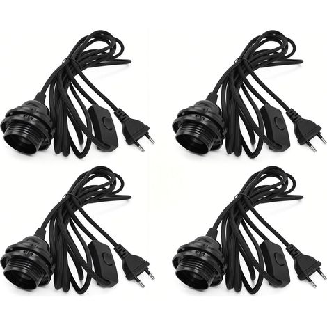 4 Pieces Douille de Lampe, Douille E14 avec 3,5 metres Cable et Interrupteur, Douille pour Lampe, Douille Ampoule, Support de Lampe pour Suspensions, Lampes DIY, Noir (1/5)