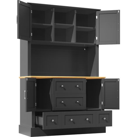 Credenza alta con LED e controllo tramite app 115x40x180 cm 4 ante e 5 cassetti nera (1/5)