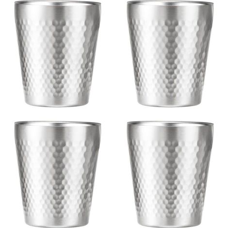 Set of 4 Stainless Steel Cups 300ml - Double Wall Anti-Scald, Stackable Design & Diamond Surface - For Coffee