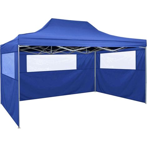 Tente de réception pliable, Barnum Pergola Pavillon Chapiteau Tonnelle de Jardin avec 3 parois 3 x 4,5 m Bleu FCV46576 (1/5)