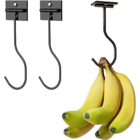 2 Pièces Crochets De Banane Porte, Sous Le Placard, Métallique, Auto-Adhésif, Pliable, Maintenu Frais, Plié Avec Un Aimant Quand Il (1/5)