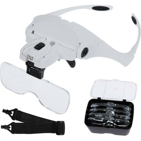 Lunette de Loupe 2 Lumières LED 5 Lentilles Lunettes Grossissantes Ajustable,Interchangeable,1.0X,1.5X,2.0X,2.5X,3.5X Tissu Nettoyage Pour Travaux,Réparations Electronique,Artisanat,Lecture (1/5)