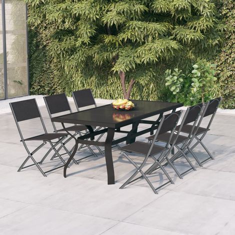 vidaXL Set da Pranzo da Giardino 7 pz Grigio e Nero (1/5)