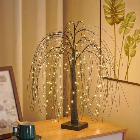 Guirlande lumineuse d'Halloween en forme d'arbre en osier, 192 LED, branches ajustables, lampe de table noire à lumière chaude (1/5)