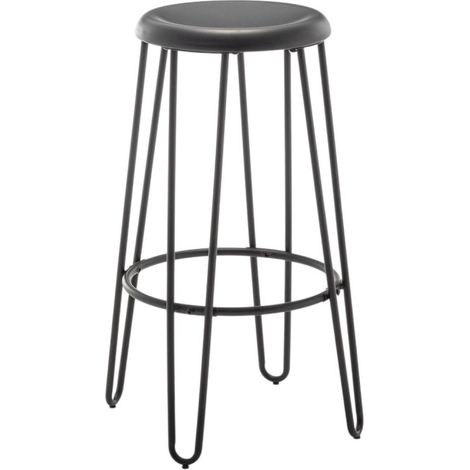 Hoher Hocker im Industriestil – Mattschwarzes Metall – Stiftbeine