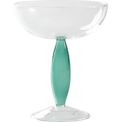 Dorici Set di 4 Coppe in Vetro Borosilicato Soffiato a Mano Colore Trasparente e Verde Lago, Design Contemporaneo ed Elegante per Mise en Place