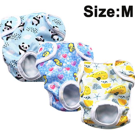 Lot de 3 couches pour chien - Motif panda roux + petit canard jaune + petit requin - Taille L (1/5)