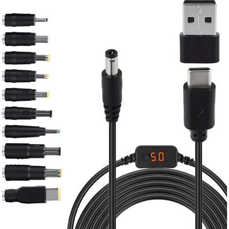 1M Câble d’alimentation Adaptateur PD/USB vers DC, Tension réglable 5V 9V 12V 15V 20V fiche Typec vers fiche Dc5521 Cordon Chargeur Universel avec 10 DC Convertisseur pour Tablet Routeur (1/5)
