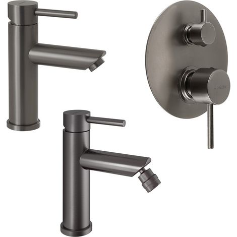 Set miscelatori lavabo bidet e doccia con deviatore in acciaio inox canna di fucile Garda di Gedy (1/5)