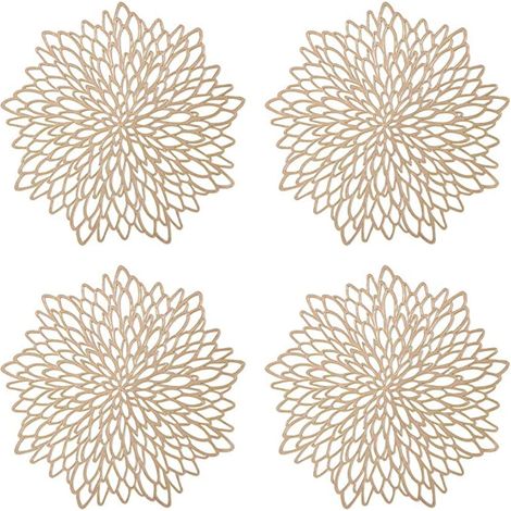 Set mit 4 runden, goldenen Platzsets, Ø 30 cm, aus hohlem Kunststoff, wärmeisolierend, Tischdekoration, festlicher Einsatz