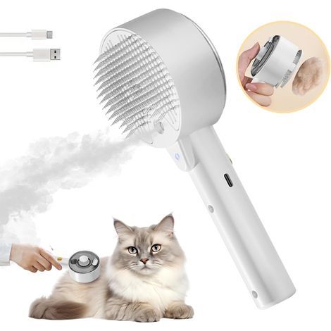 Brosse à vapeur pour chat. peigne de massage antistatique 4 en 1. brosse de toilettage multifonctionnelle pour chat Spray pour démêler et éliminer les poils courts et longs. les nœuds et les poils lâc (1/5)