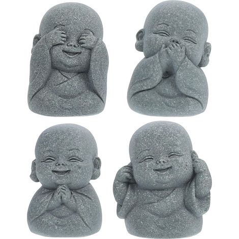 de 4 petites figurines de moines en grès fabriquées en