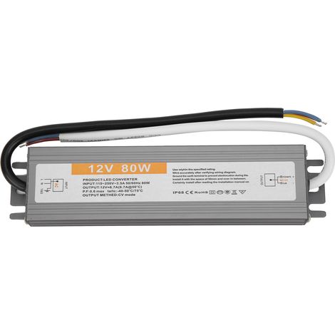 Alimentation filaire 80 W ultra-mince étanche avec interrupteur pour LED, AC 110-250 V 50/60 Hz ou DC 12 V. (1/5)