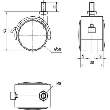 rueda giratora espiga roscada m8x15 freno 50dkf50 poliamix negro (1/2)