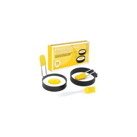 Anelli per uova, 2 pezzi, antiaderenti, in acciaio inossidabile, con spazzola e coperchio in silicone antiscottatura, per cucinare uova fritte/pancake/omelette e altro ancora - Crezuo