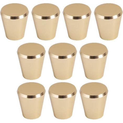 Set mit 10 Möbelgriffen aus gebürstetem Messing (konisch), goldfarbene Schubladenknöpfe für Schränke, Kleiderschränke, Badezimmer und Küchen (1/4)