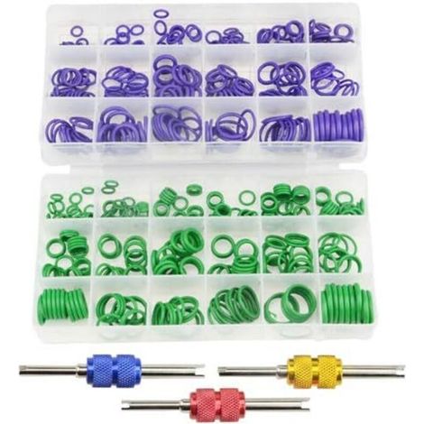 Kit de joints toriques en caoutchouc pour compresseur de climatisation de voiture 18 tailles avec outil de retrait de noyau de valve pour réparation automobile (1/4)