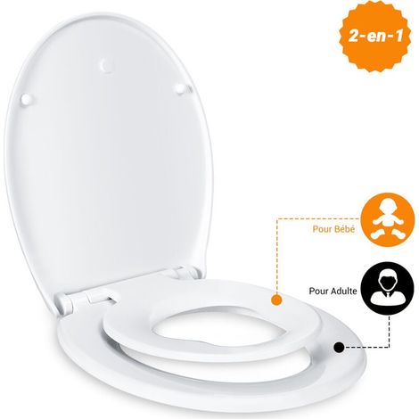 Abattant WC Familial, Lunette de Toilette avec Siège Enfant Magnétique, Frein de Chute et Charnière Réglable, Abattant WC en Polyéthylène pour Adultes et Enfants-DBTS01BJ (1/4)