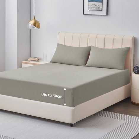 Drap Housse 160x200 Grand Bonnet 40 cm Drap Housse 2 Personnes 160 x 200 Grand Bonnet 40 cm Matelas en Microfibre avec Élastique Tout Autour, Taupe (1/5)
