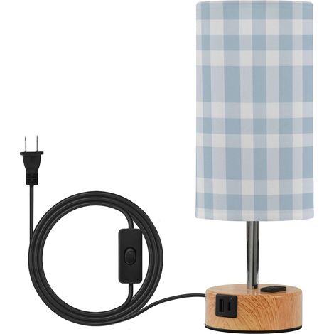 Yuiboo Lampe de table tactile à carreaux bleu clair avec ports (1/5)