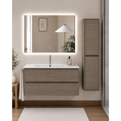 Bathroom cabinet with basin ORIGENBATH IBIZA without mirror 50x40 cm smoked oak with column (1/5)