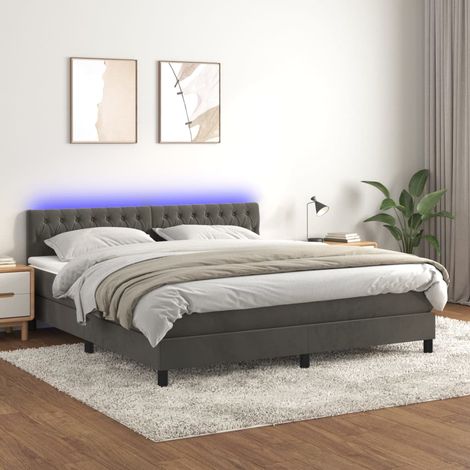 Sommier tapissier matelas et LED,Ensemble Sommier + Matelas pour Lit adulte Gris foncé 180x200 cm Velours -BV57768 (1/5)