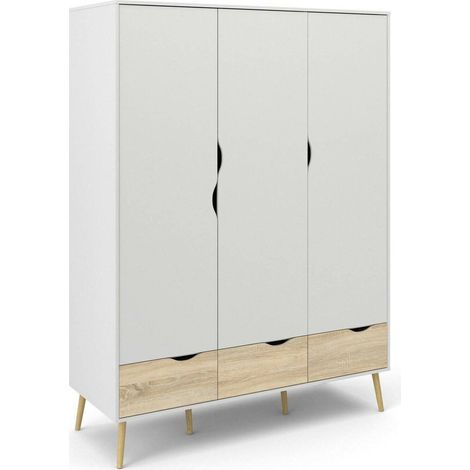 Armoire 3 Portes Devota, Garde-robe Chambre à Coucher avec Penderie, 4 Étagères, 58.1x147.2 cm Blanc
