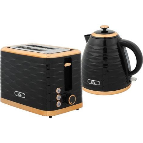 3000W 1.7L Rapid Boil Kettle and 2 Slice Toaster Set,featuring 7 Browning Settings and Crumb Tray,sleek black design.