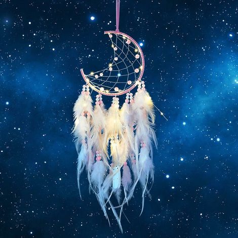 LED Dream Catcher, Handmade Feather Dream Catcher Luminous Dream Catcher for Bedroom Home Decoration Wall Hanging Decorative Mobile for Girls Kids Gift (1/5)