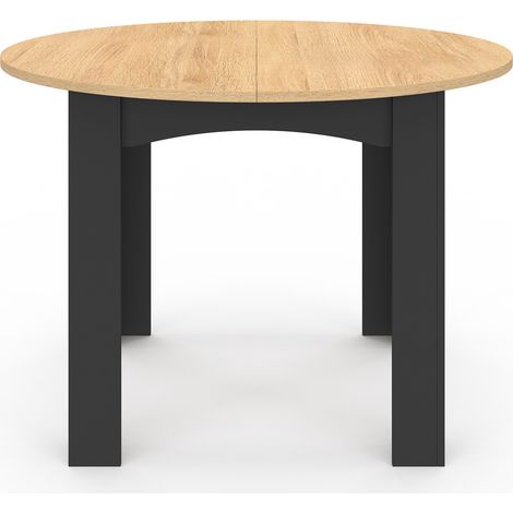 Idmarket – Table à manger ronde 110 cm – 4-6 personnes – Plateau noir façon hêtre – Design contemporain – Structure en panneaux de particules - DONA 4-6 (1/5)