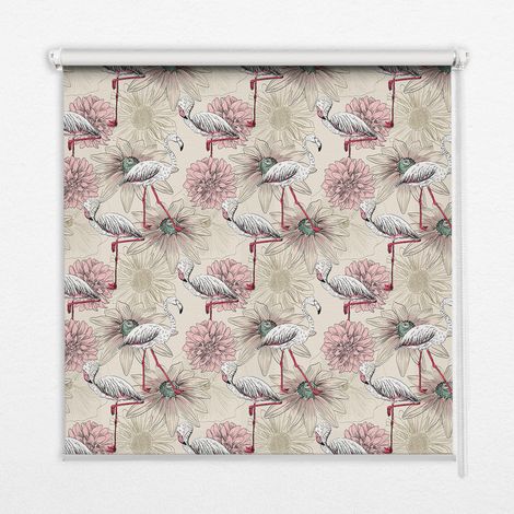 Tenda a Rullo Interna per Finestra - Tenda Filtrante Luce - Tenda Privacy - Tenda Decorativa Rettangolare - Rullo per Interni - (130 cm x 140 cm) - Fenicotteri bianchi (1/5)