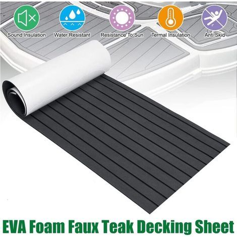 Tapis de Sol Bateau Pont de Yacht,Tapis de Sol Mousse Teck synthétique EVA Tapis Auto-adhésif antidérapant 240 60 0.6cm pour Bateaux, Yachts, RV, Sols de Jardin,noir (1/5)