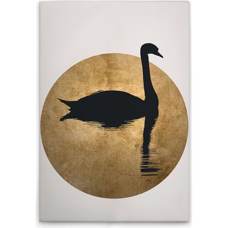 Leinwandbild Schwan Schwarz Gold M1-No.50664 - Kunstdruck auf Leinwand in Creme Schwarz - Wandbild 30 x 45 cm (1/5)
