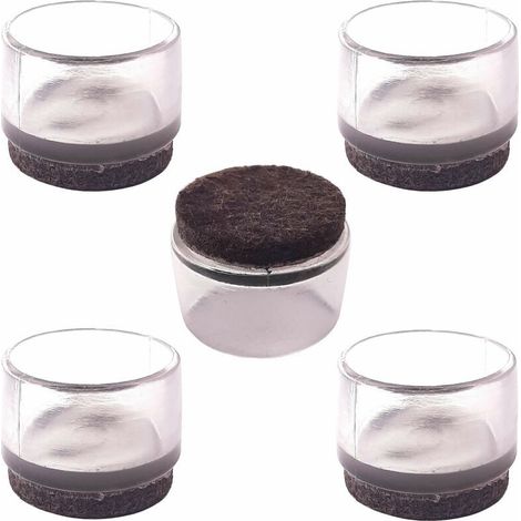 5x embout de tube chaise patin meuble transparent rond avec semelle feutre pied anti-rayure anti-bruit, 20mm (1/3)