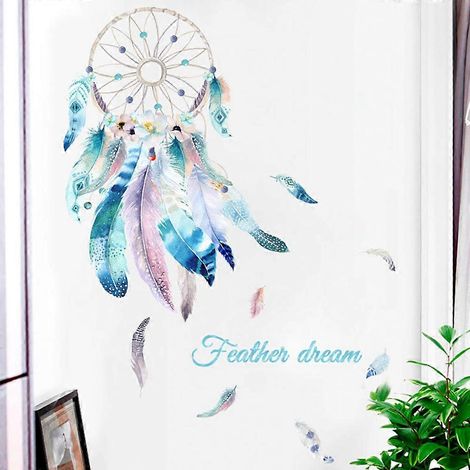 Attrape-rêves mural, autocollant mural en plumes, poster attrape-rêves pour chambre garçon/fille, décoration murale en plumes (1/5)