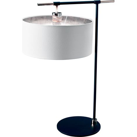 Bilancia della lampada da tavolo E27 1x40w in acciaio nero, bianco in policotton, nichel lucido H: 65,6 cm B: 33,5 cm Dimmabile (1/5)